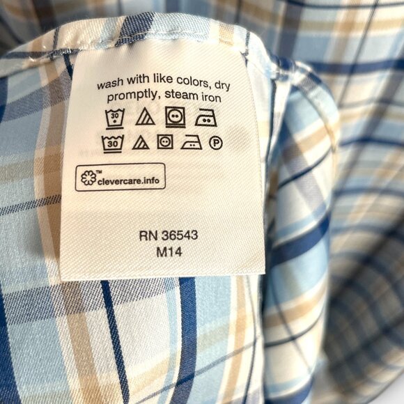Michael Kors Button Down Men's 18.5 34/35 Big Fit Travel Stretch Blue Plaid - Picture 7 of 8